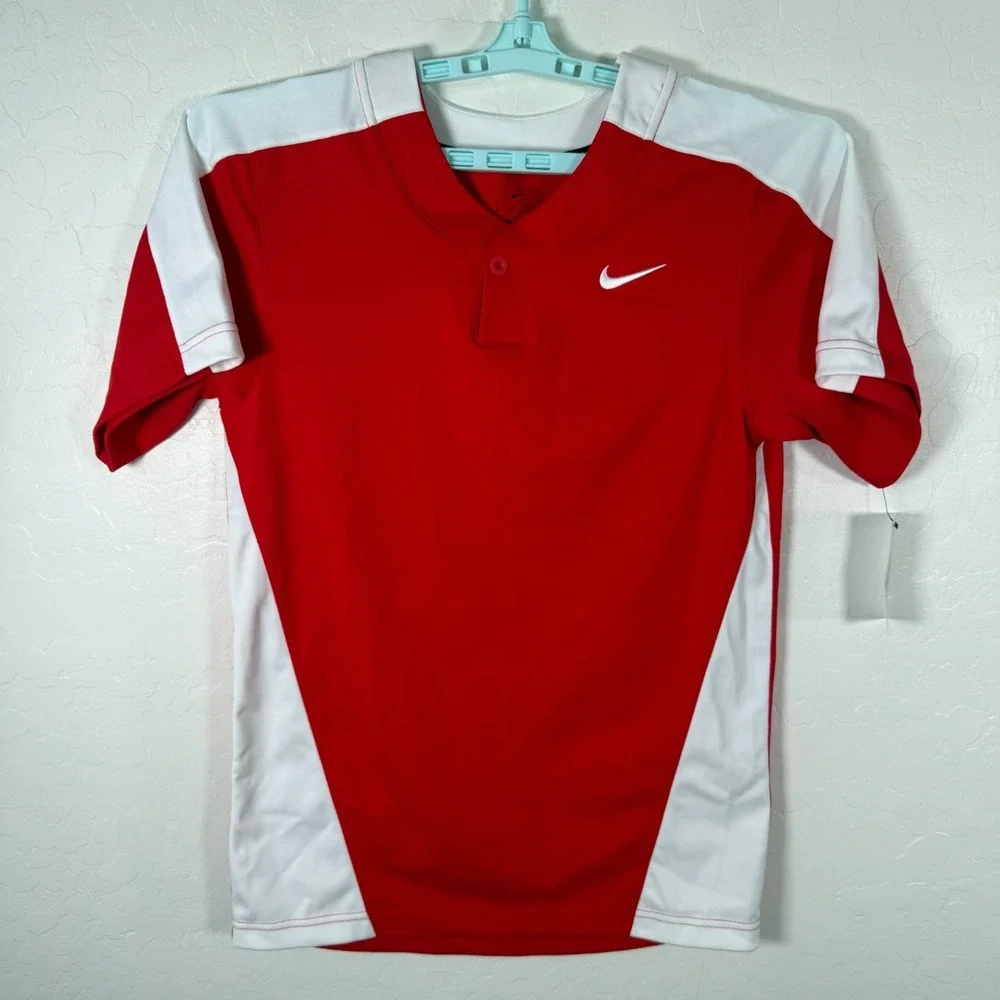 Nike Vapor One Button Baseball Jersey Mens Small White Red Short Sleeve New‎